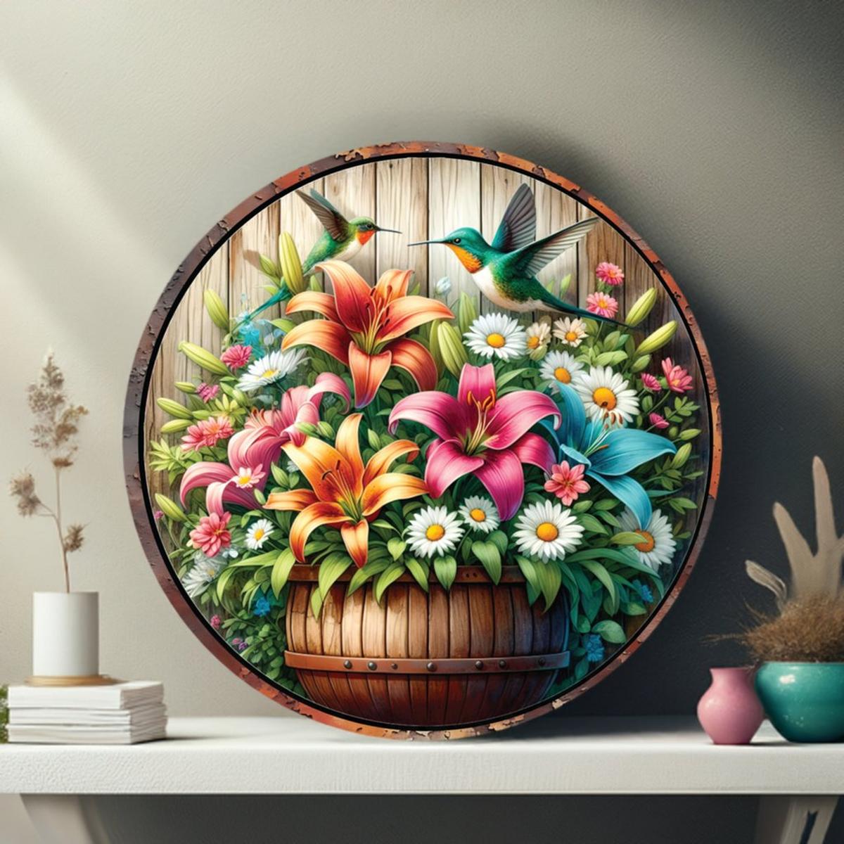 Shop For Tropical Floral Hummingbird Round Sign at Michelle's aDOORable Creations
