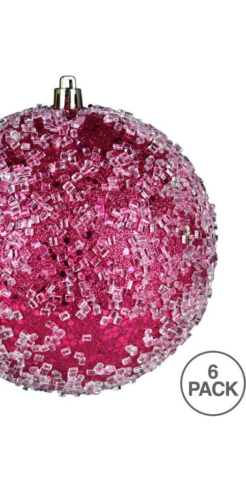 Vickerman 4" Fuchsia Glitter Hail Ball Ornament (Set of 6) - Michelle's aDOORable Creations - Holiday Ornaments