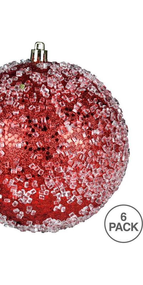 Vickerman 4" Red Glitter Hail Ball Ornament (Set of 6) - Michelle's aDOORable Creations - Holiday Ornaments