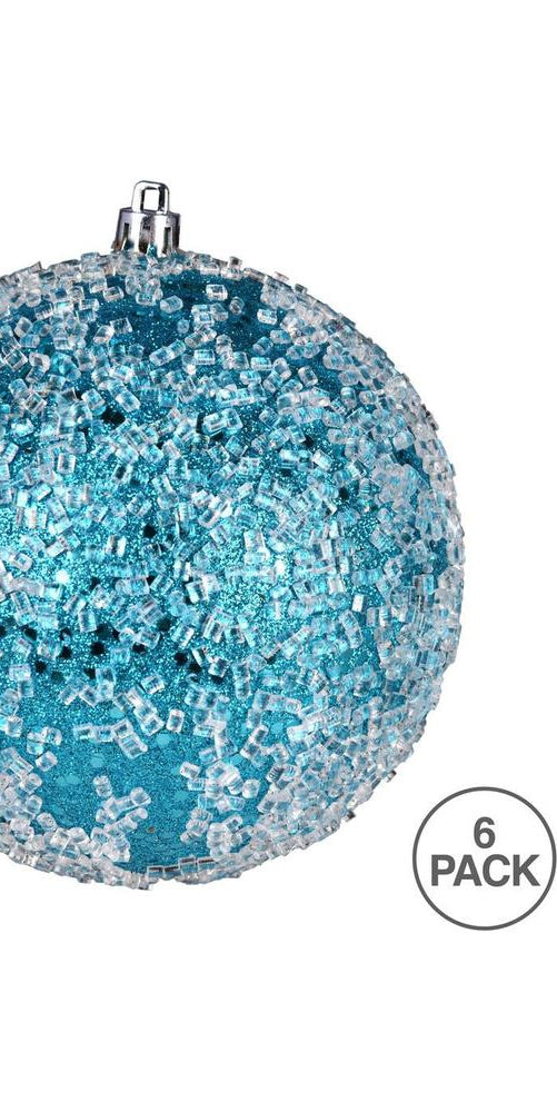 Vickerman 4" Turquoise Glitter Hail Ball Ornament (Set of 6) - Michelle's aDOORable Creations - Holiday Ornaments