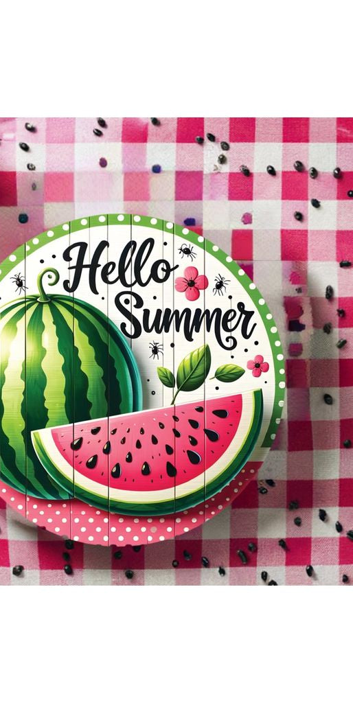 Watermelon Hello Summer Round Sign - Michelle's aDOORable Creations - Signature Signs