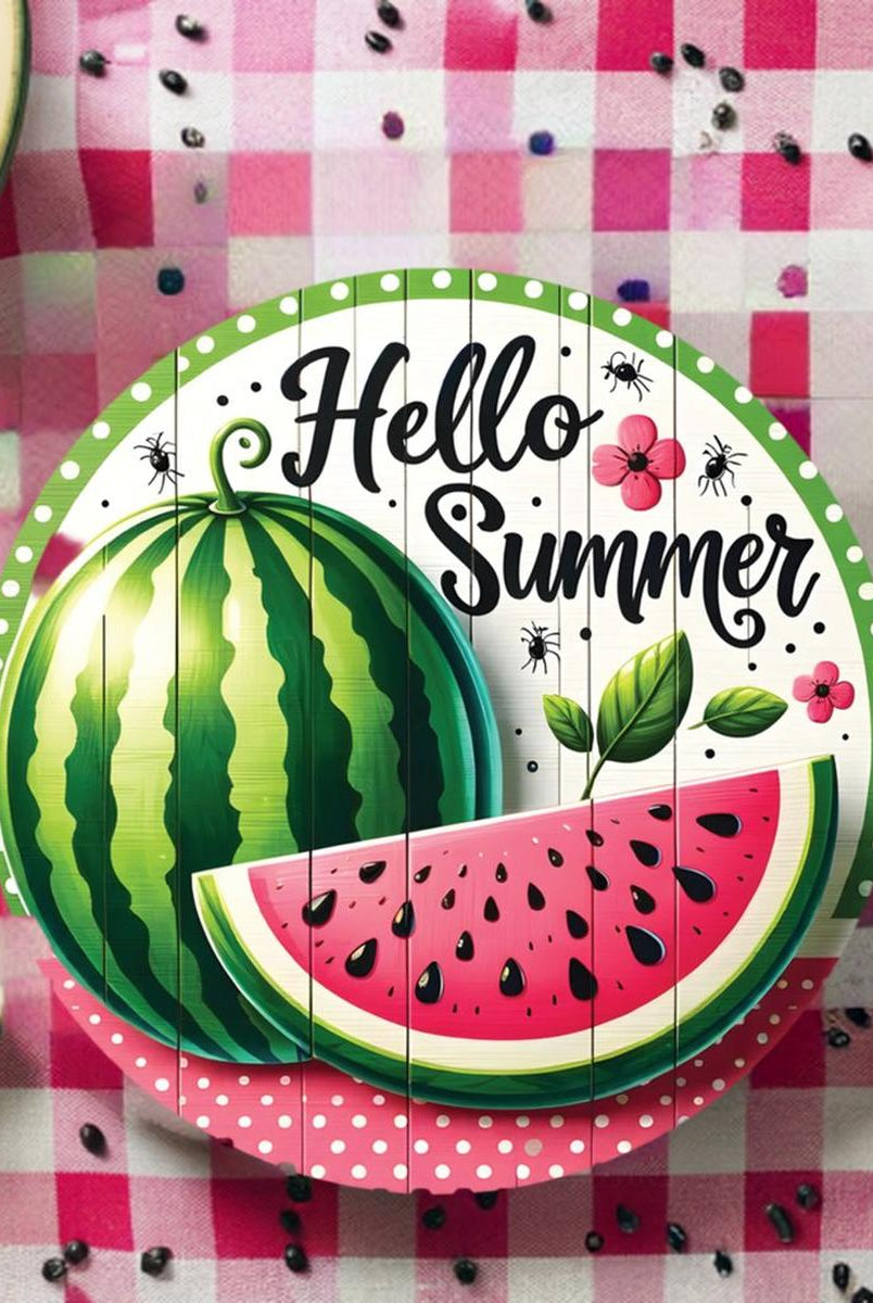 Shop For Watermelon Hello Summer Round Sign at Michelle's aDOORable Creations