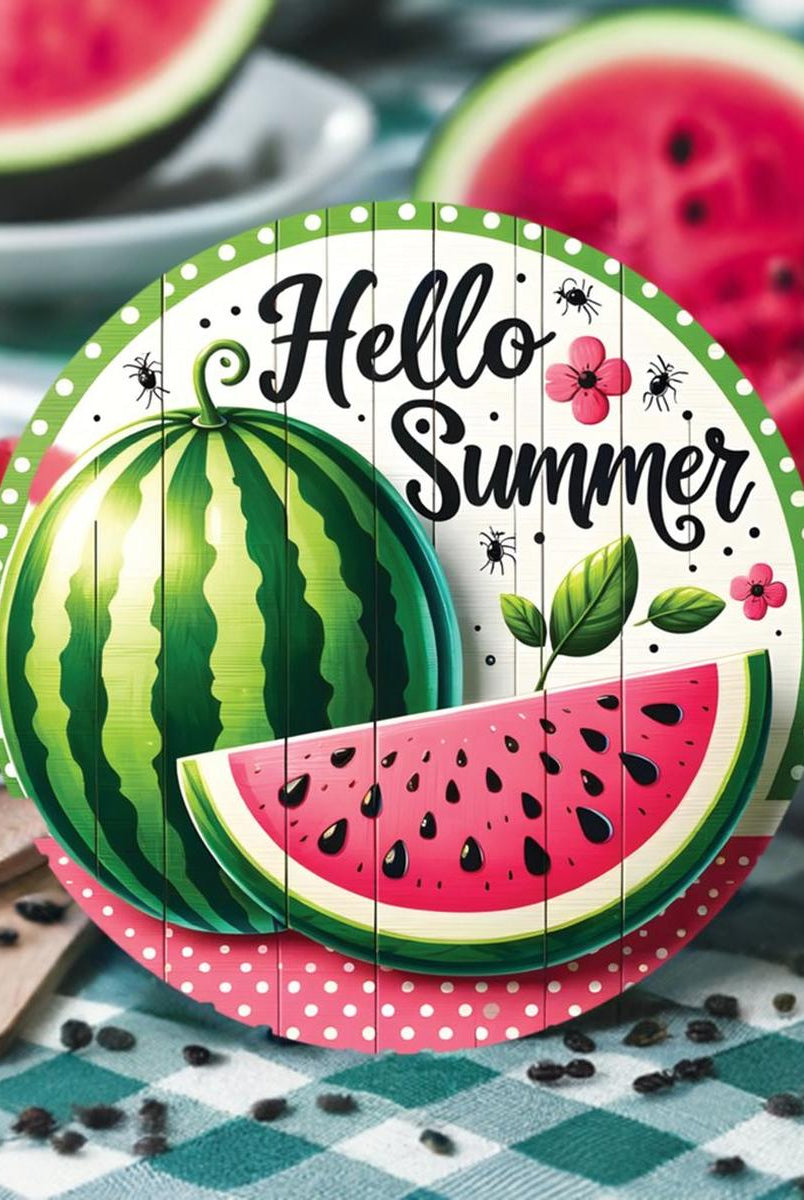 Shop For Watermelon Hello Summer Round Sign at Michelle's aDOORable Creations