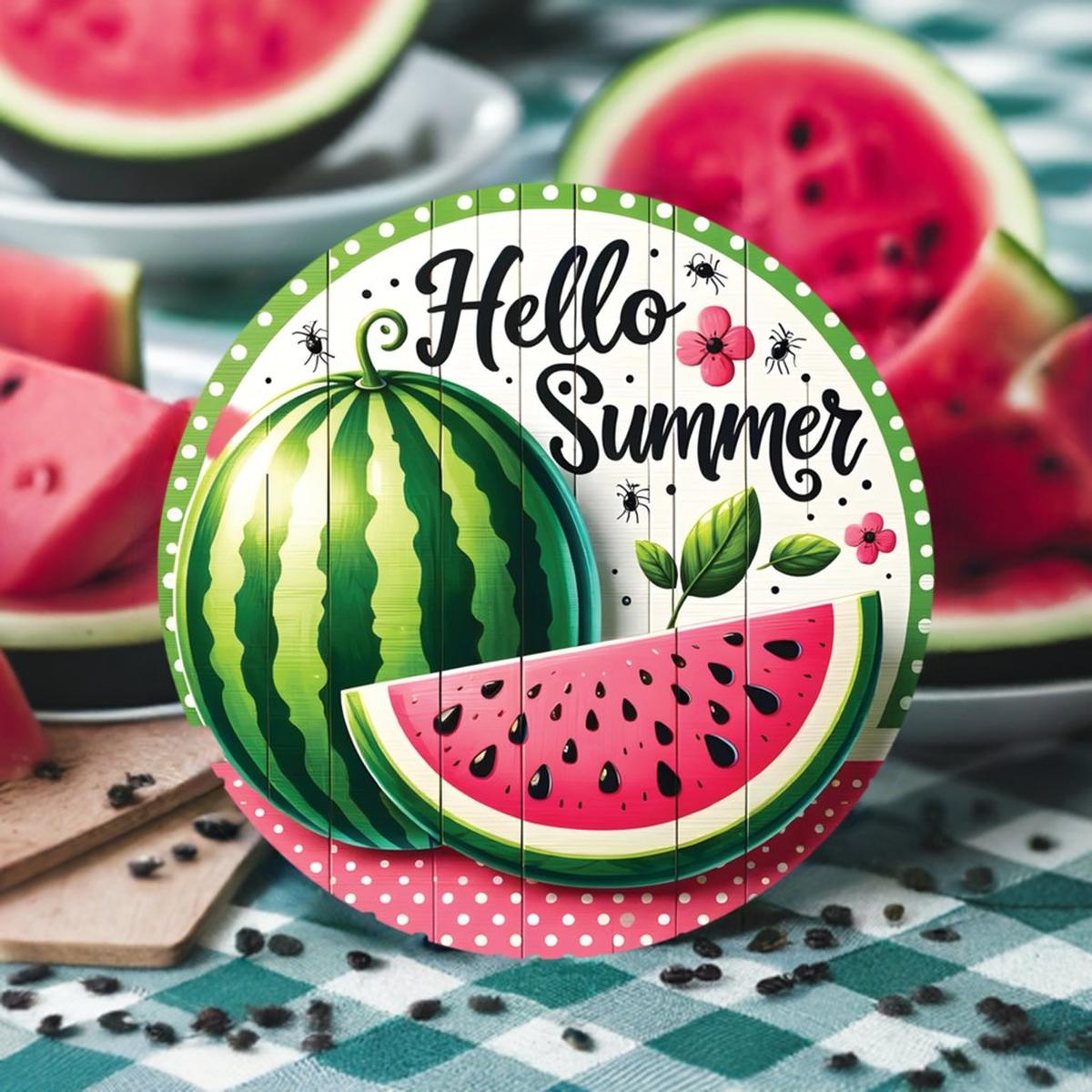 Shop For Watermelon Hello Summer Round Sign at Michelle's aDOORable Creations