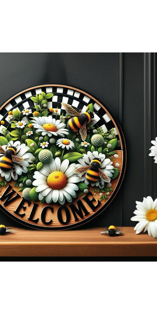 Welcome Bumblebee Daisy Round Sign - Michelle's aDOORable Creations - Signature Signs