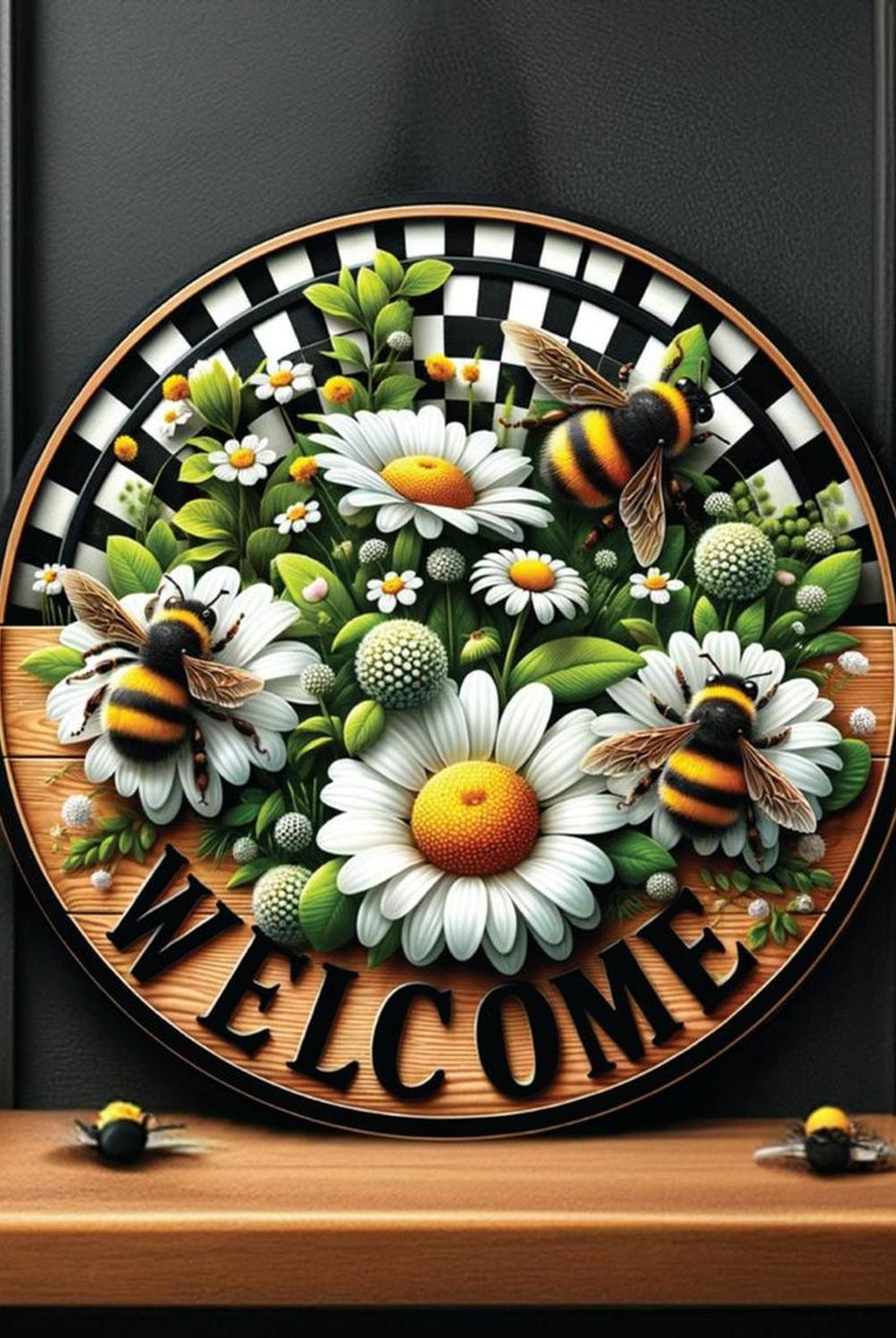 Welcome Bumblebee Daisy Round Sign