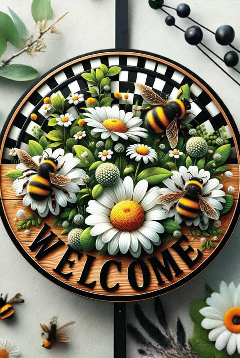 Welcome Bumblebee Daisy Round Sign