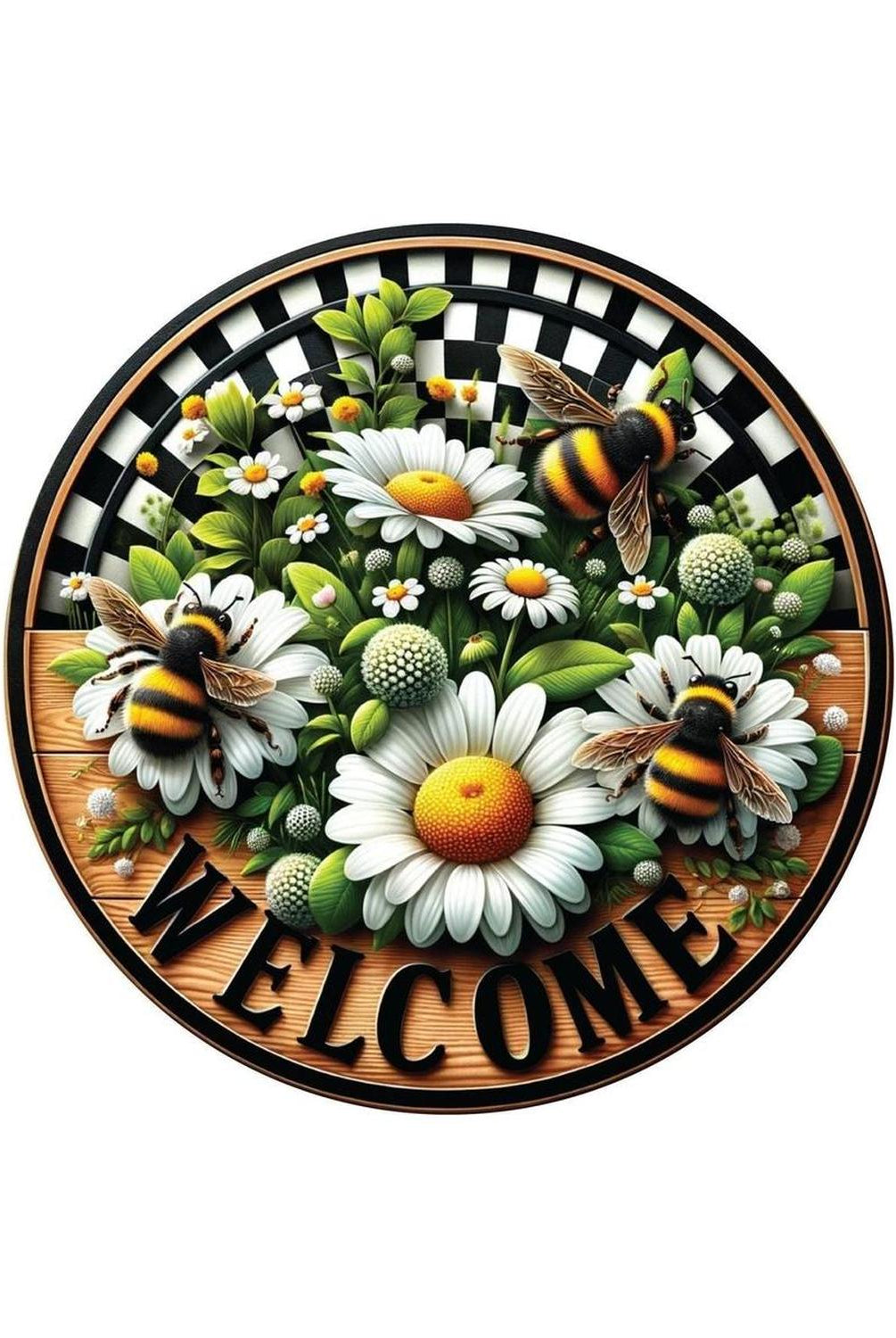 Welcome Bumblebee Daisy Round Sign