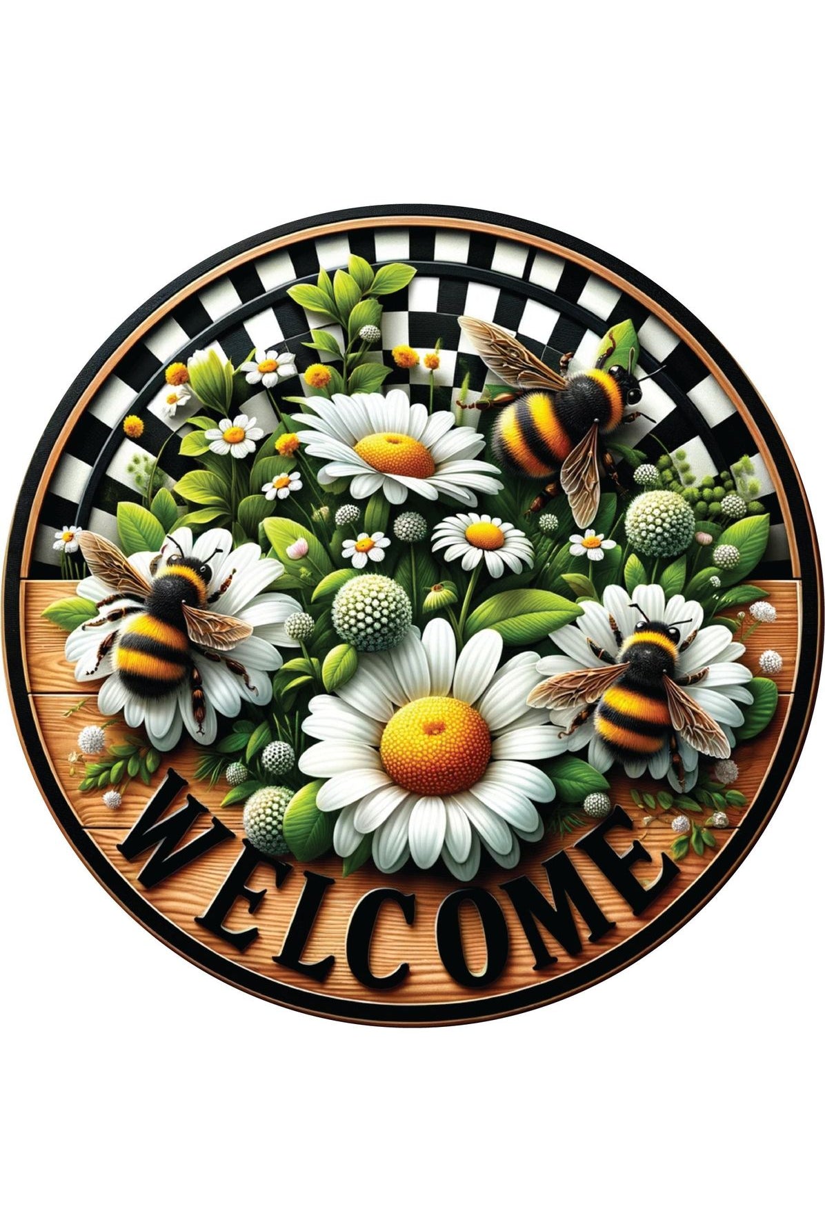 Welcome Bumblebee Daisy Round Sign - Michelle's aDOORable Creations - Signature Signs