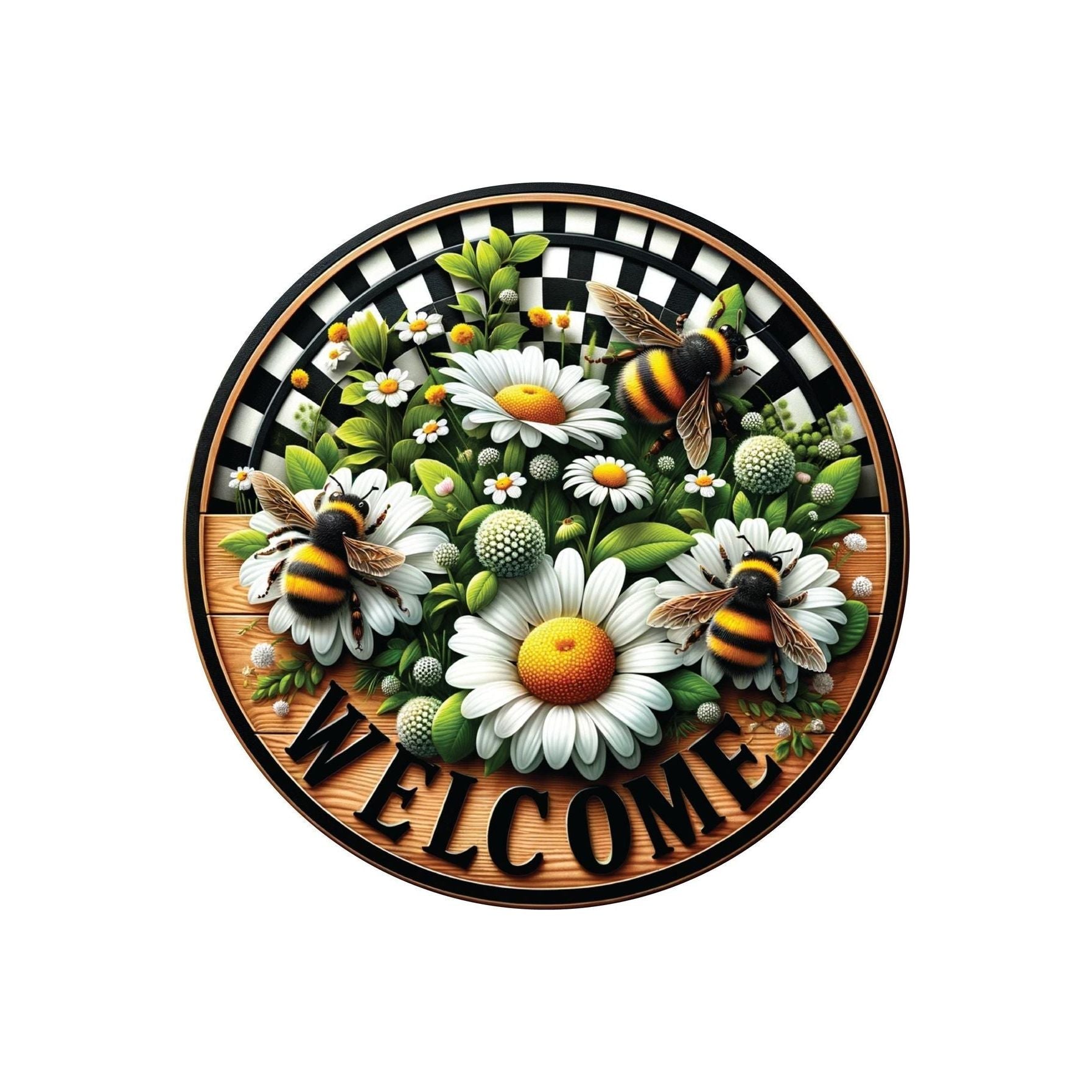 Shop For Welcome Bumblebee Daisy Round Sign at Michelle's aDOORable Creations