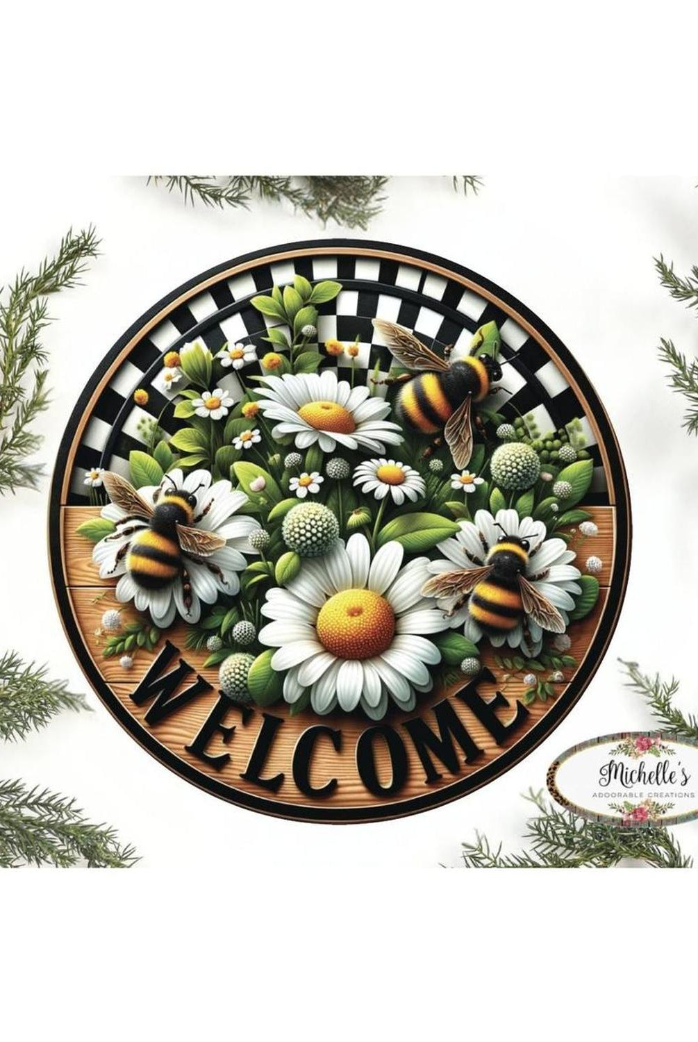 Welcome Bumblebee Daisy Round Sign