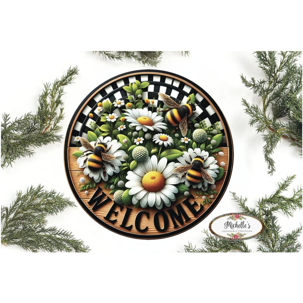 Shop For Welcome Bumblebee Daisy Round Sign at Michelle's aDOORable Creations