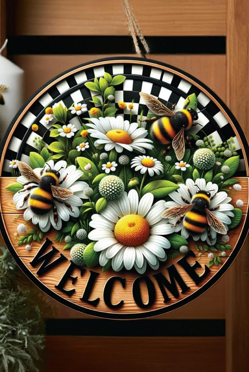 Welcome Bumblebee Daisy Round Sign