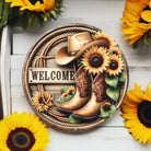 Shop For Welcome Cowboy Boots Sunflower Round Sign at Michelle's aDOORable Creations