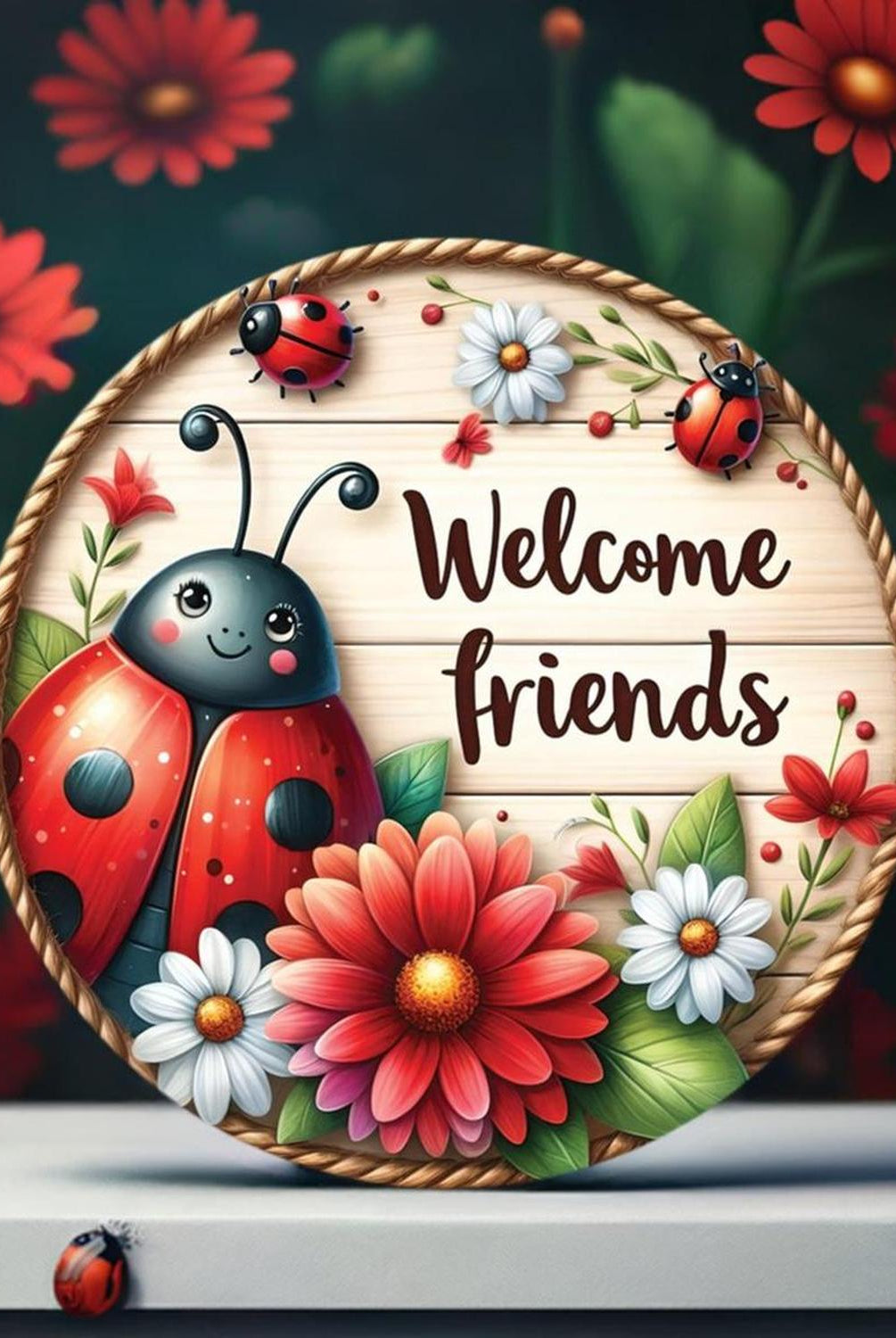 Welcome Friends Ladybug Round Sign