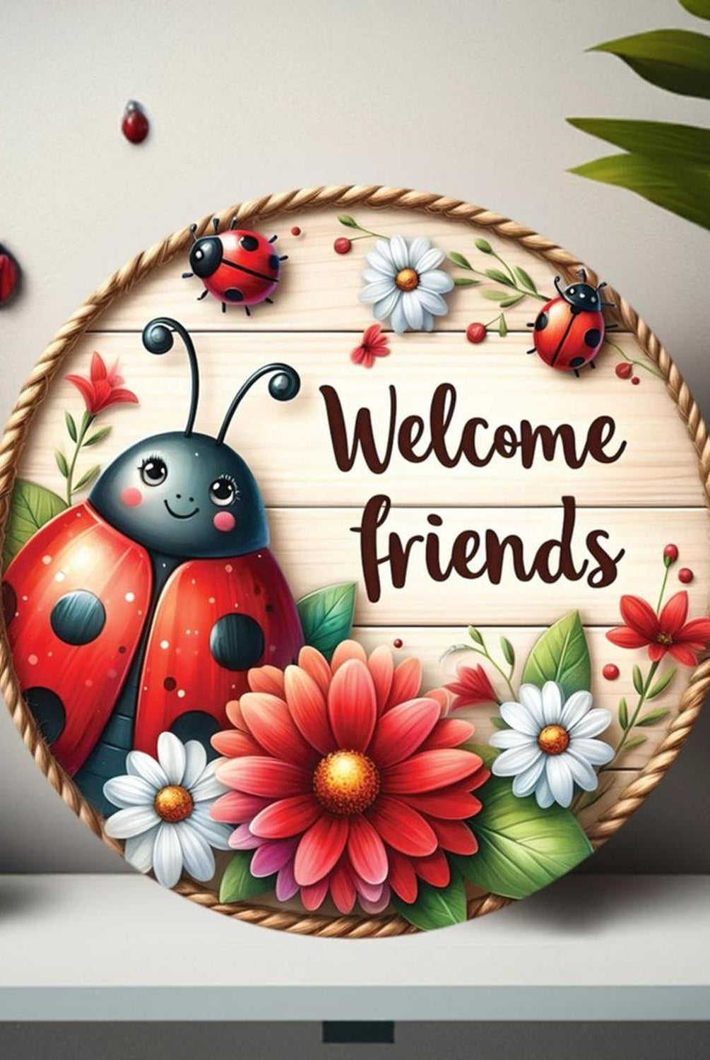 Welcome Friends Ladybug Round Sign