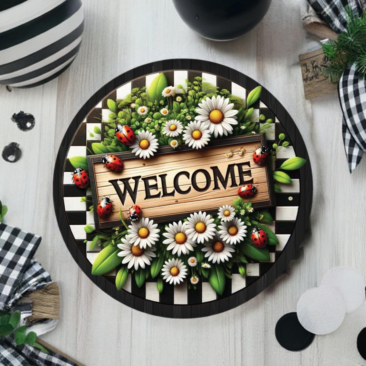 Shop For Welcome Ladybug Daisy Round Sign at Michelle's aDOORable Creations