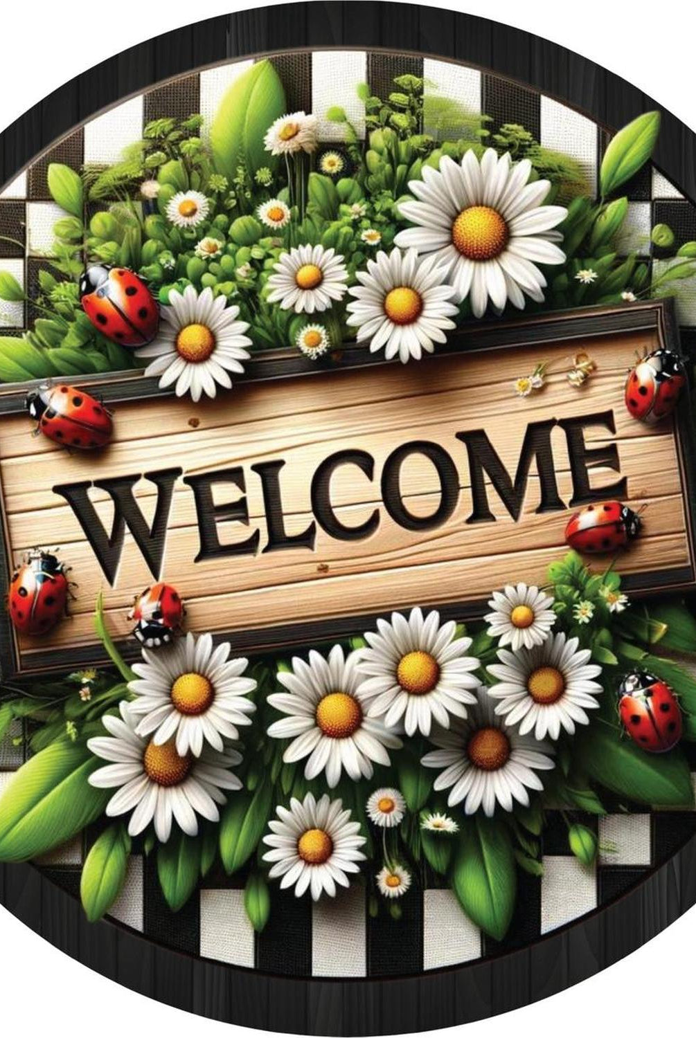 Welcome Ladybug Daisy Round Sign