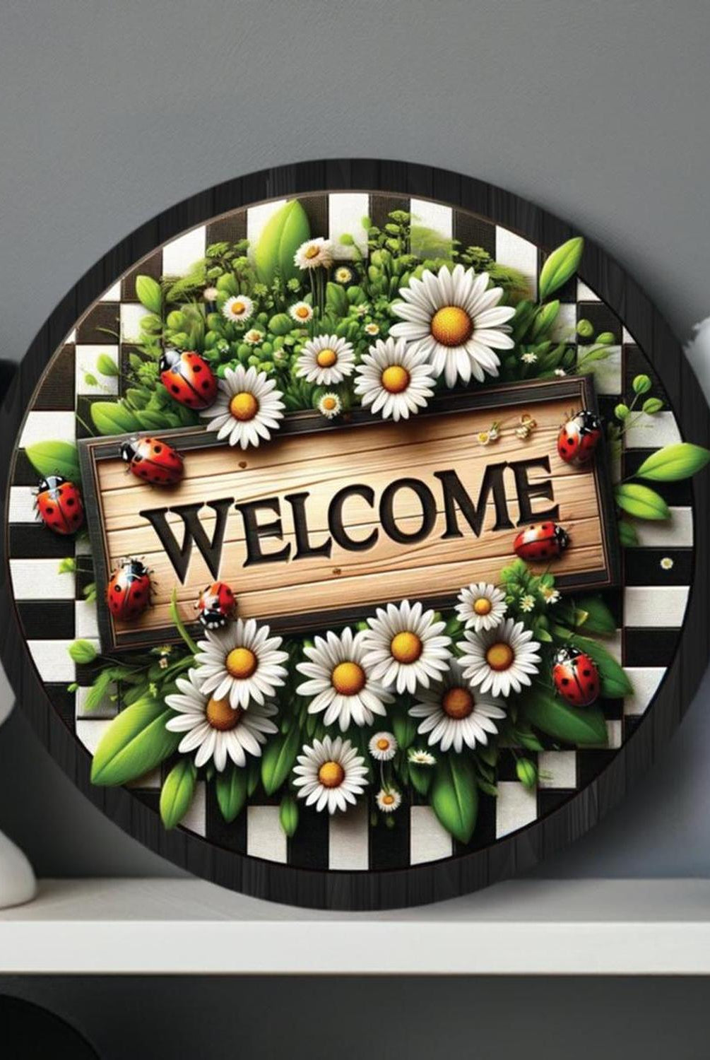 Welcome Ladybug Daisy Round Sign