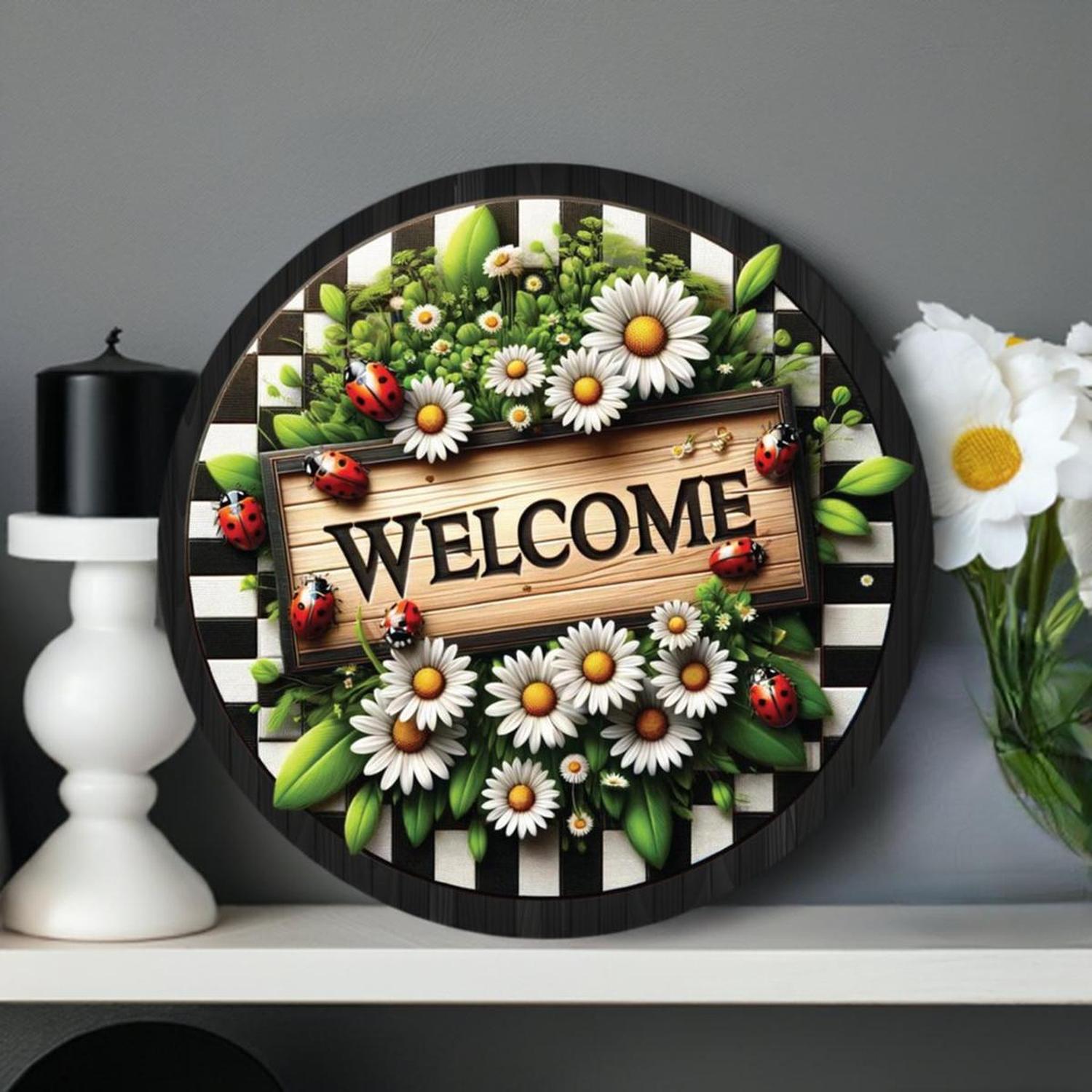 Shop For Welcome Ladybug Daisy Round Sign at Michelle's aDOORable Creations