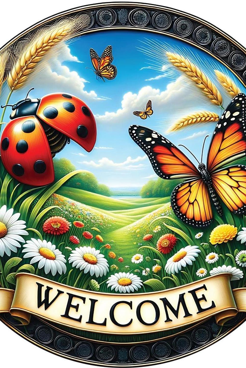 Welcome Ladybugs and Butterflies Round Sign