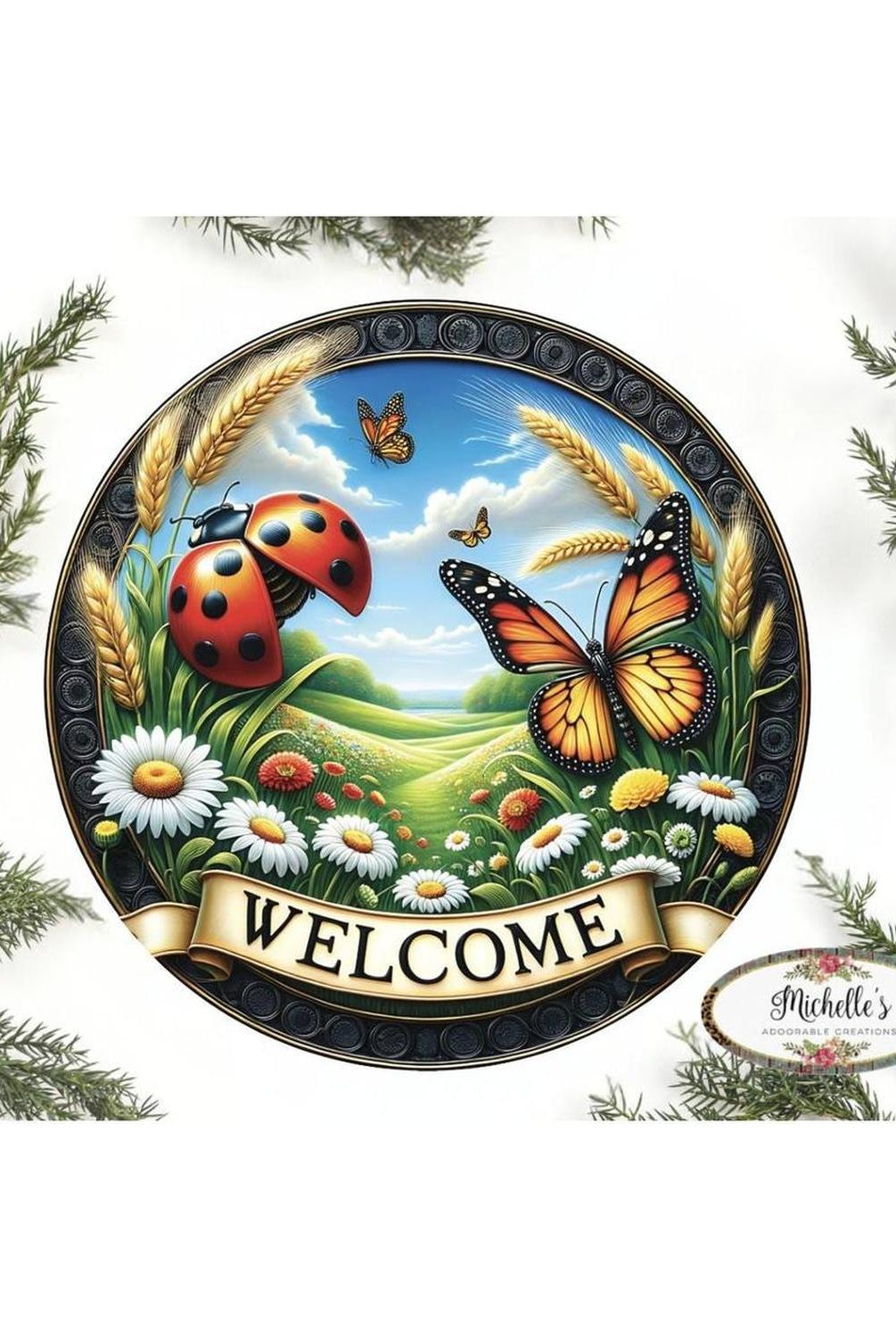 Welcome Ladybugs and Butterflies Round Sign