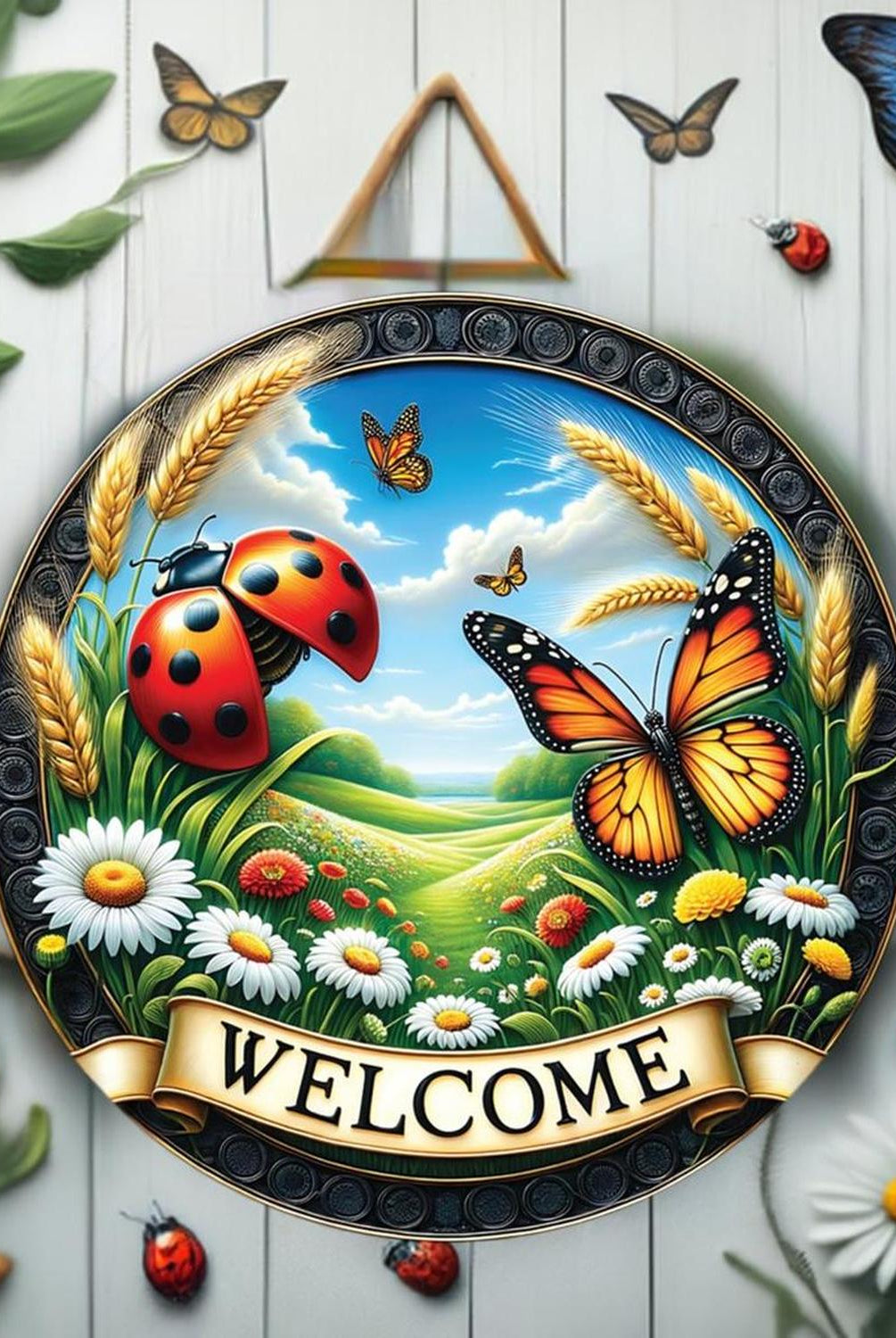 Welcome Ladybugs and Butterflies Round Sign