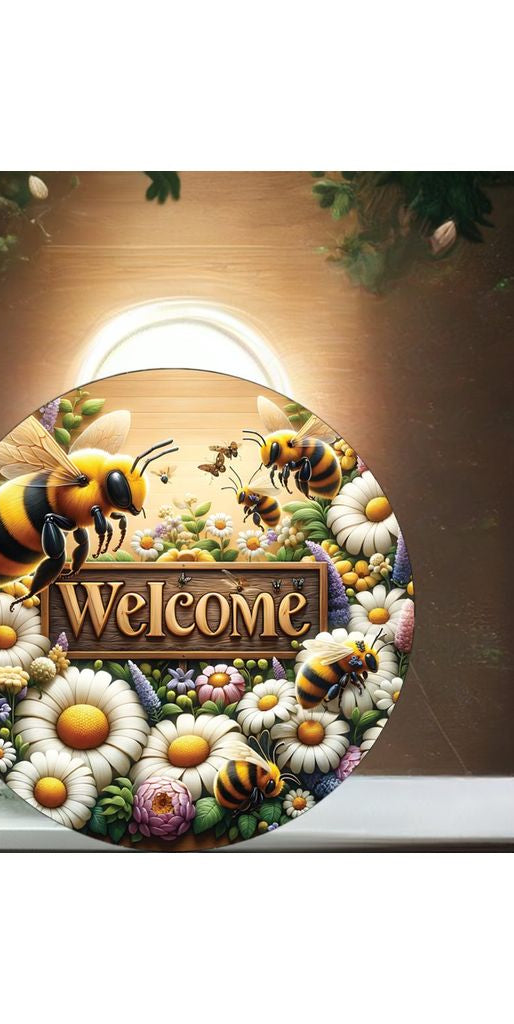 Welcome Large Bumblebee Daisy Round Sign - Michelle's aDOORable Creations - Signature Signs