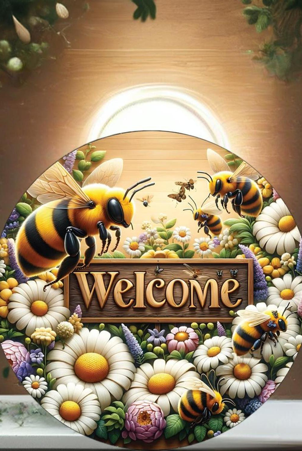 Welcome Large Bumblebee Daisy Round Sign
