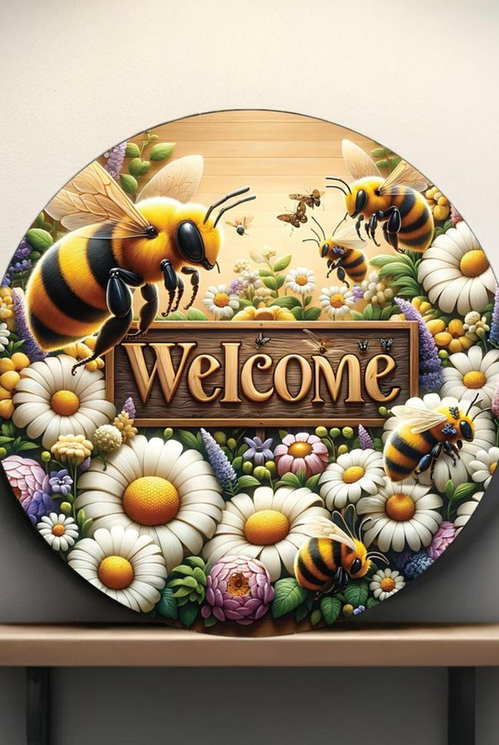 Welcome Large Bumblebee Daisy Round Sign