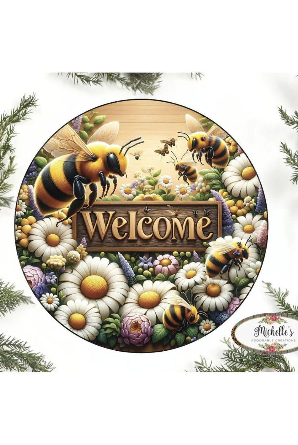 Welcome Large Bumblebee Daisy Round Sign