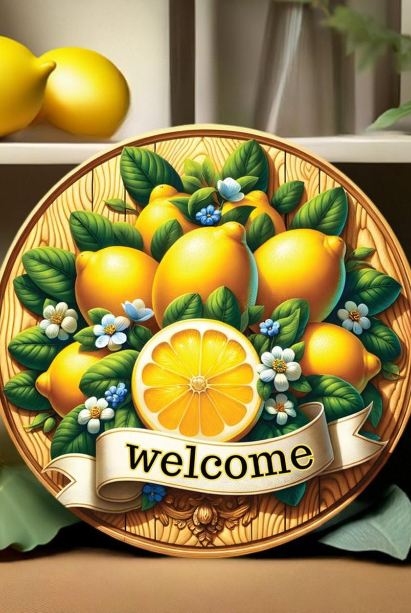 Shop For Welcome Wood Lemon Round Sign at Michelle's aDOORable Creations