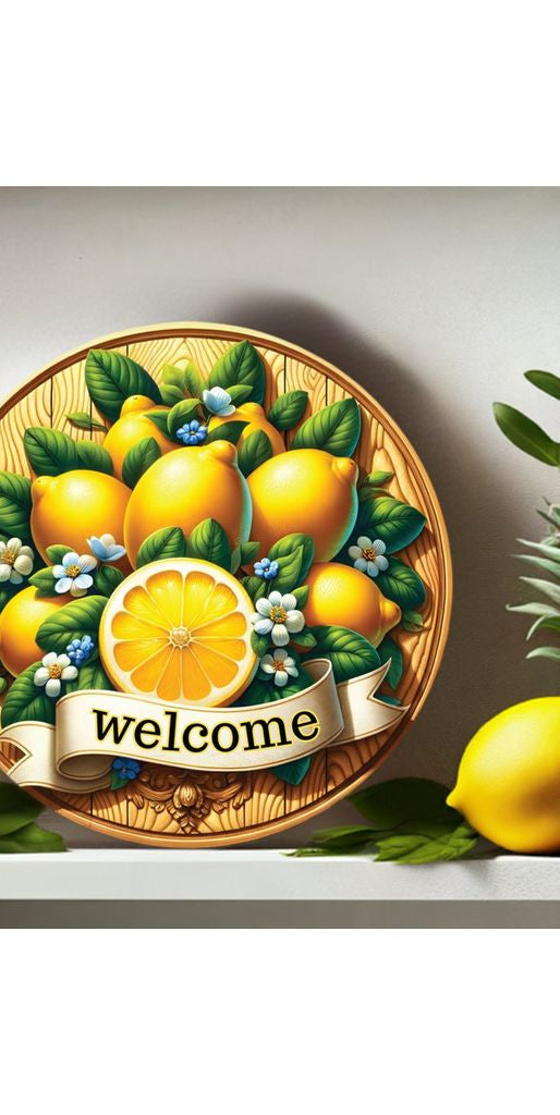 Welcome Wood Lemon Round Sign - Michelle's aDOORable Creations - Signature Signs
