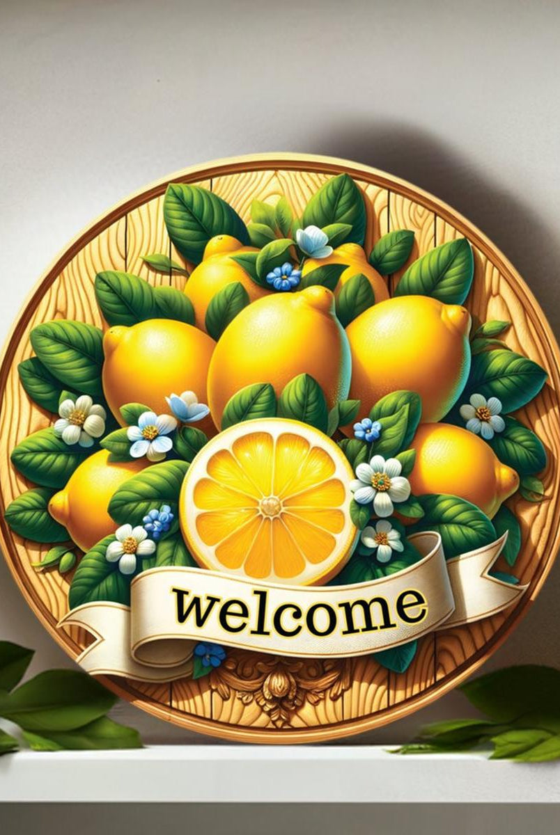 Shop For Welcome Wood Lemon Round Sign at Michelle's aDOORable Creations
