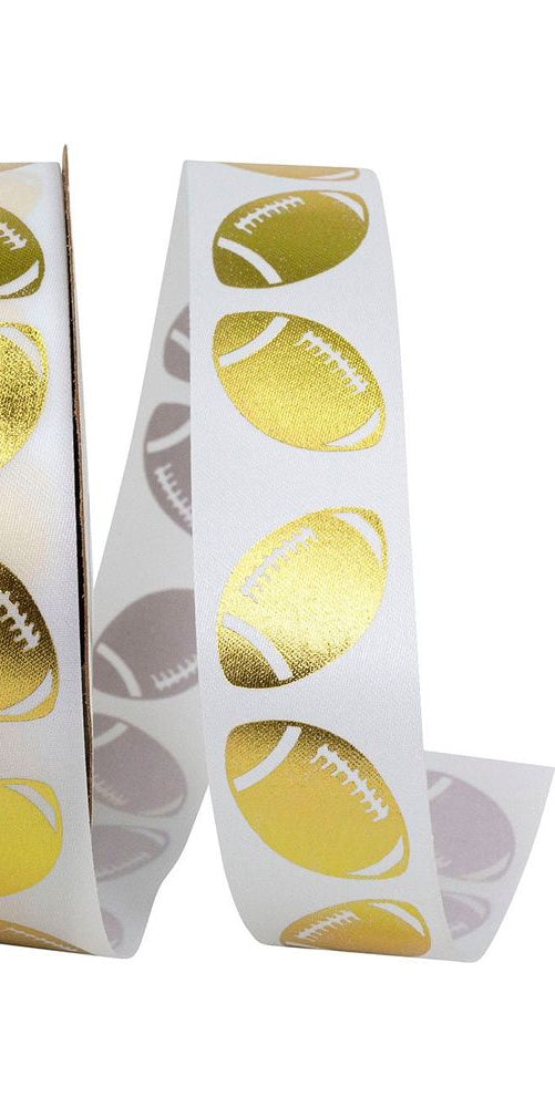 1 3/8" Football Goal Homecoming Ribbon: White (100 Yards) - Michelle's aDOORable Creations - Wired Edge Ribbon - 0926-980-09C
