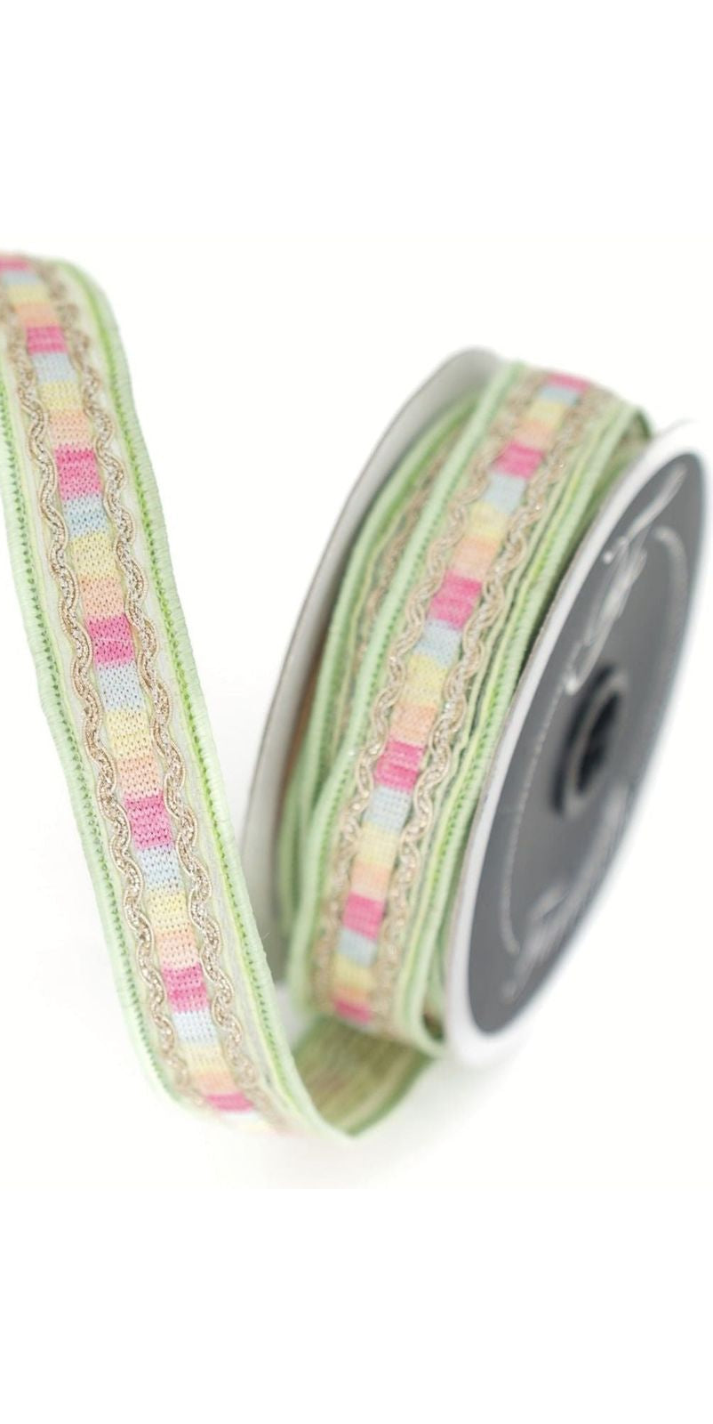 1" Pastel Border Ribbon: Green (10 Yards) - Michelle's aDOORable Creations - Wired Edge Ribbon