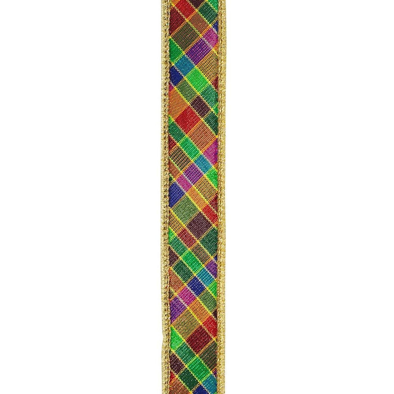 1" Plaid Metallic Jewel Tone Ribbon: Multi (5 Yards)