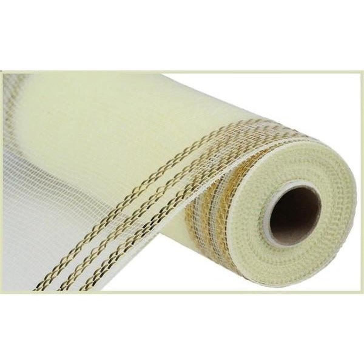 Shop For 10" Border Stripe Metallic Mesh Ribbon: Cream (10 Yards) at Michelle's aDOORable Creations
