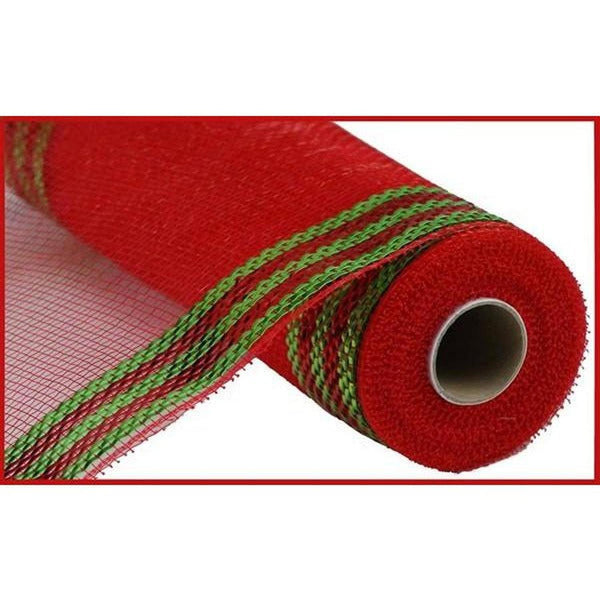 Shop For 10" Border Stripe Metallic Mesh Ribbon: Red/Lime Green (10 Yards) at Michelle's aDOORable Creations