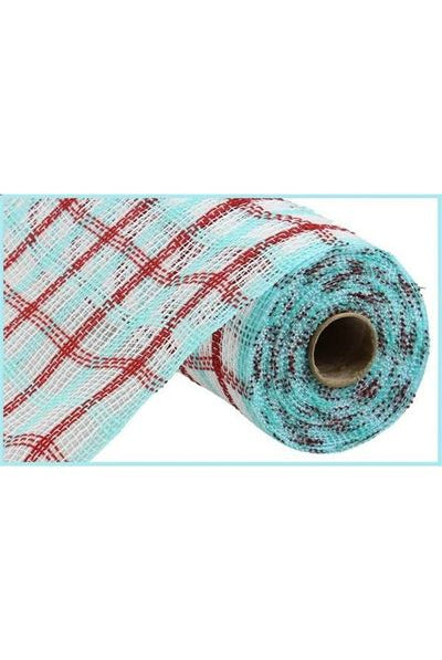 10" Faux Jute Stripe Mesh: White, Ice Blue, & Red (10 Yards) - Michelle's aDOORable Creations - Poly Deco Mesh