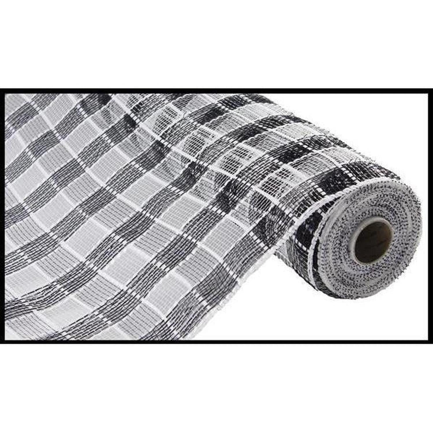 Shop For 10" Metallic Check Mesh Ribbon: Black & White Plaid (10 Yards) at Michelle's aDOORable Creations