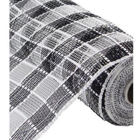 Shop For 10" Metallic Check Mesh Ribbon: Black & White Plaid (10 Yards) at Michelle's aDOORable Creations