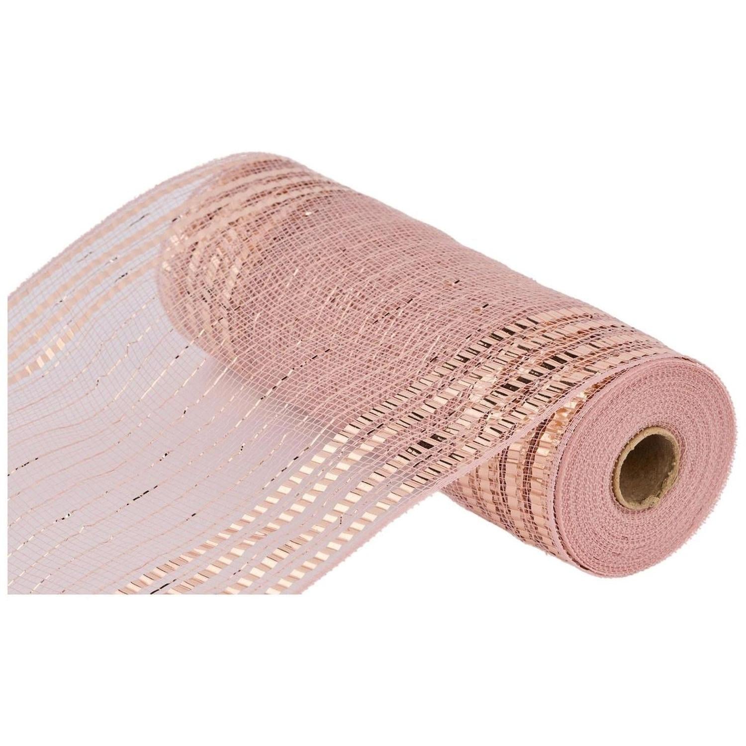 10" Metallic Foil Border Mesh Ribbon: Rose Gold (10 Yards)