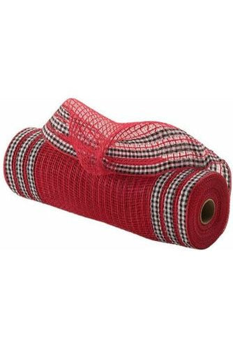 10" Patterned Edge Mesh: Jute & Red Buffalo Plaid (10 Yards) - Michelle's aDOORable Creations - Poly Deco Mesh