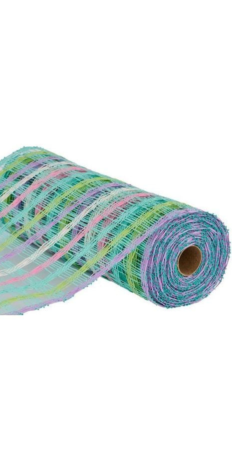 10" Plaid Poly Burlap Mesh: Mint/White/Pink - Michelle's aDOORable Creations - Poly Deco Mesh
