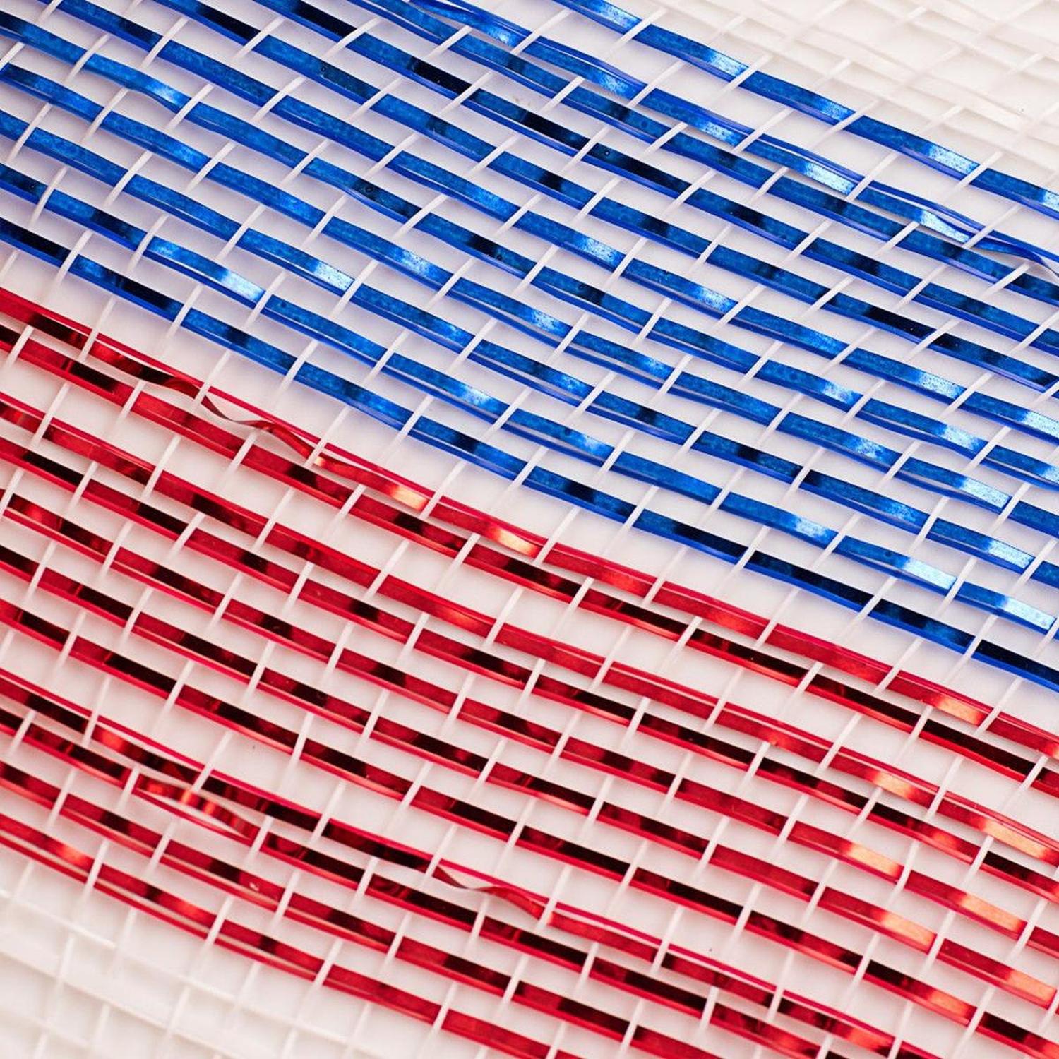 Shop For 10" Poly Deco Mesh Ribbon: Deluxe Stripe Patriotic at Michelle's aDOORable Creations