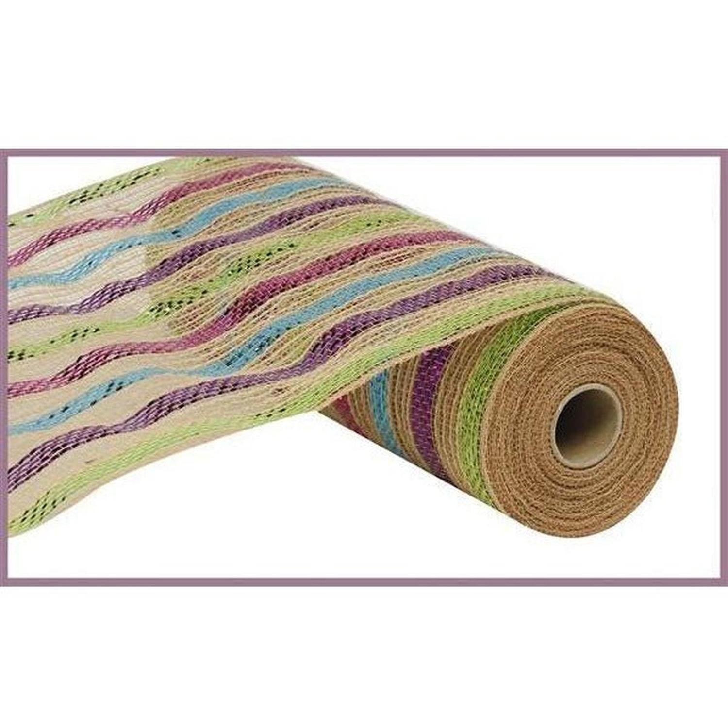 Shop For 10" Poly Jute Deco Mesh Ribbon: Metallic Pastel Stripes at Michelle's aDOORable Creations
