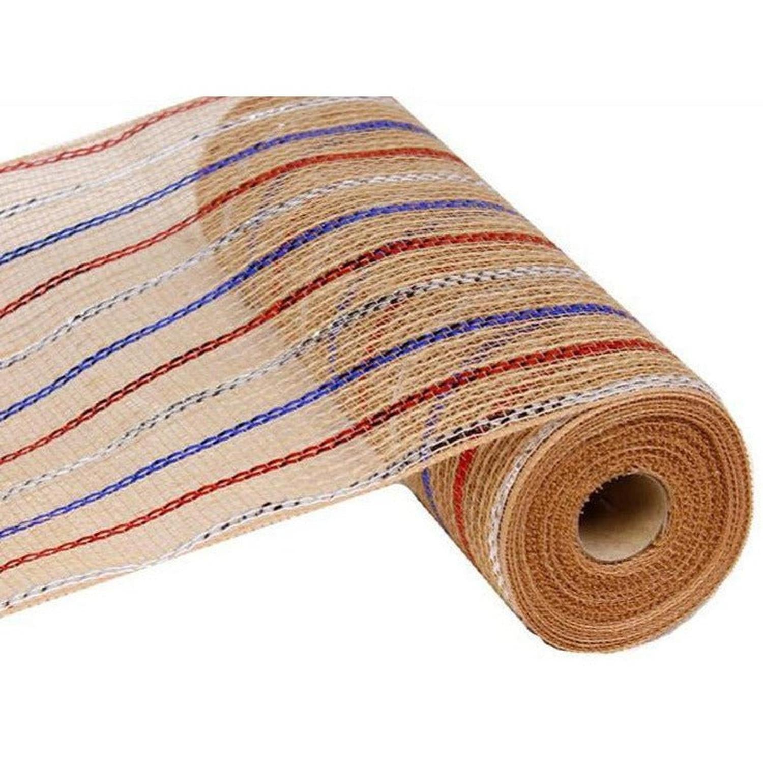 Shop For 10" Poly Jute Deco Mesh Ribbon: Natural Patriotic Metallic Foil Stripes at Michelle's aDOORable Creations
