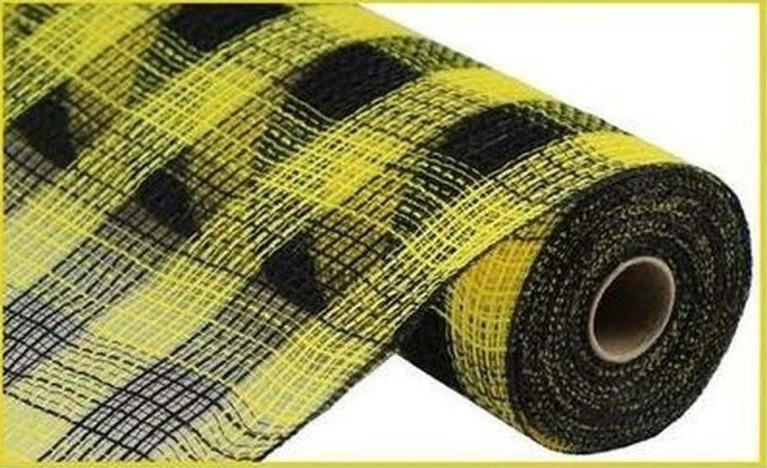 10" Small Check Fabric Mesh Ribbon: Black & Yellow (10 Yards)