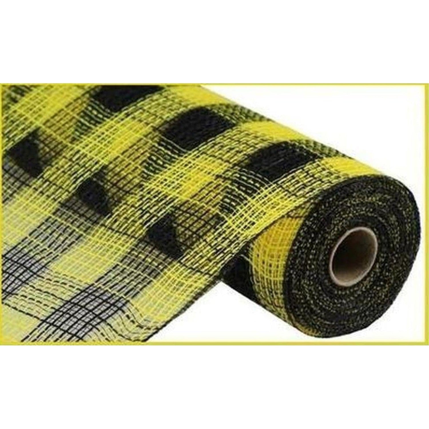 10" Small Check Fabric Mesh Ribbon: Black & Yellow (10 Yards)